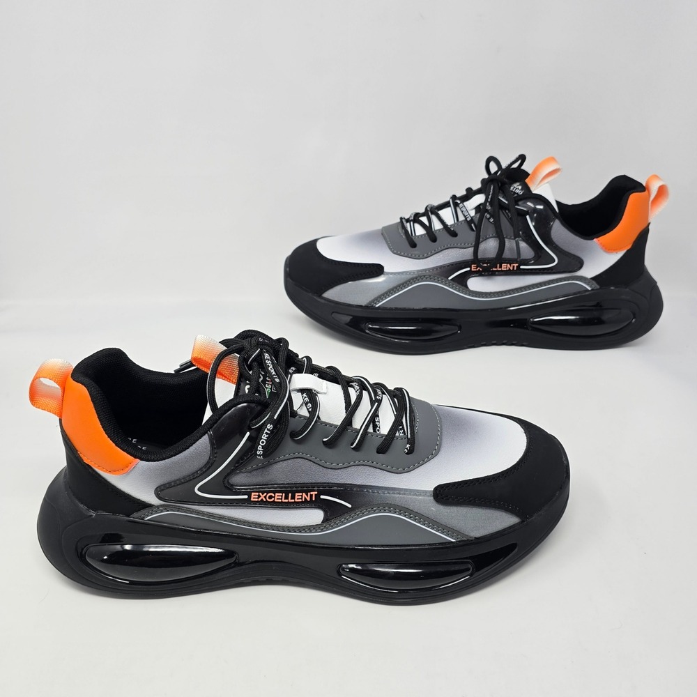KE Sports Mens Black Grey Orange Gradient Athletic Sneakers Shoes Size 12 US
